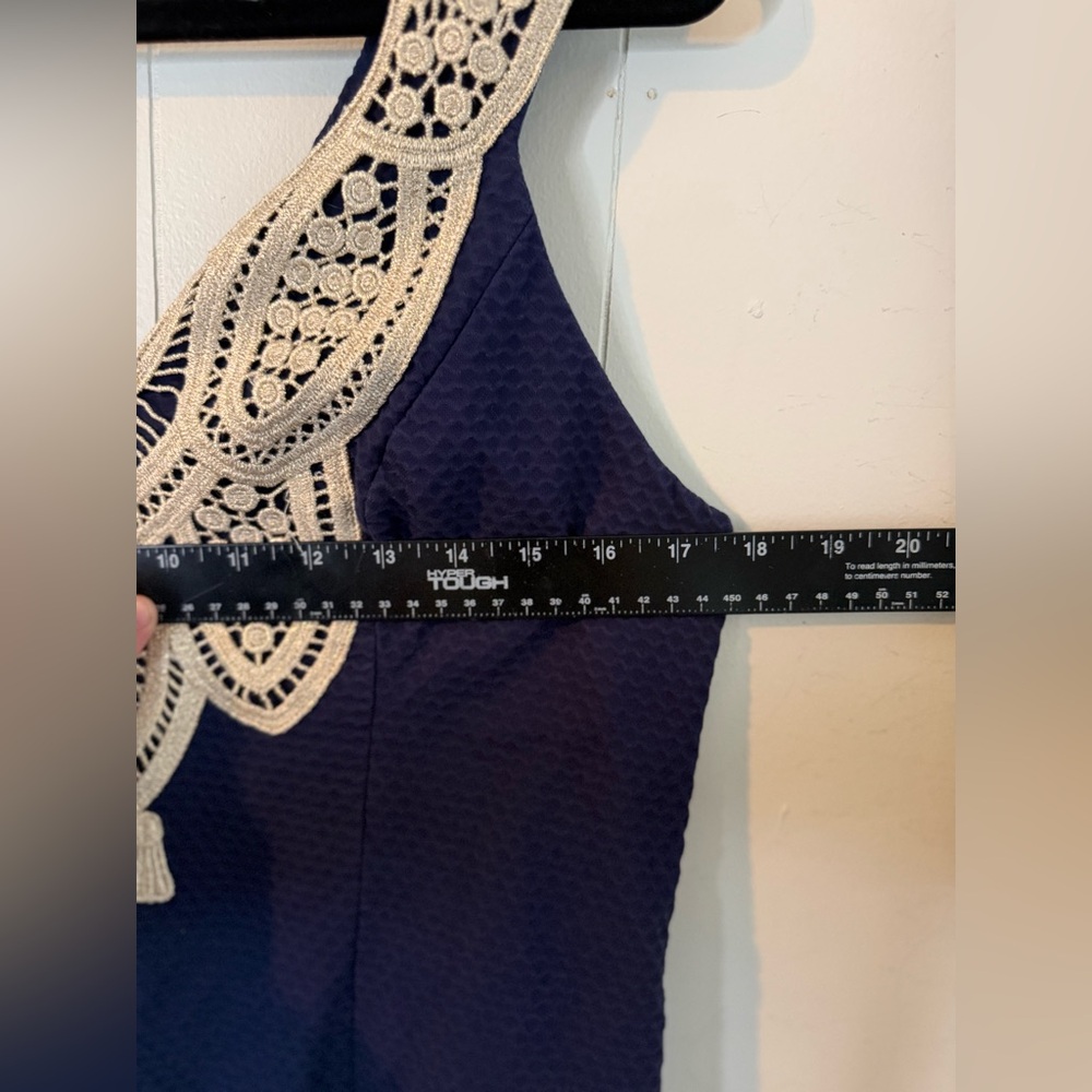 Lilly Pulitzer Largo Shift Dress Lace Neckline Navy Blue Women's Size 12 - Picture 12 of 12